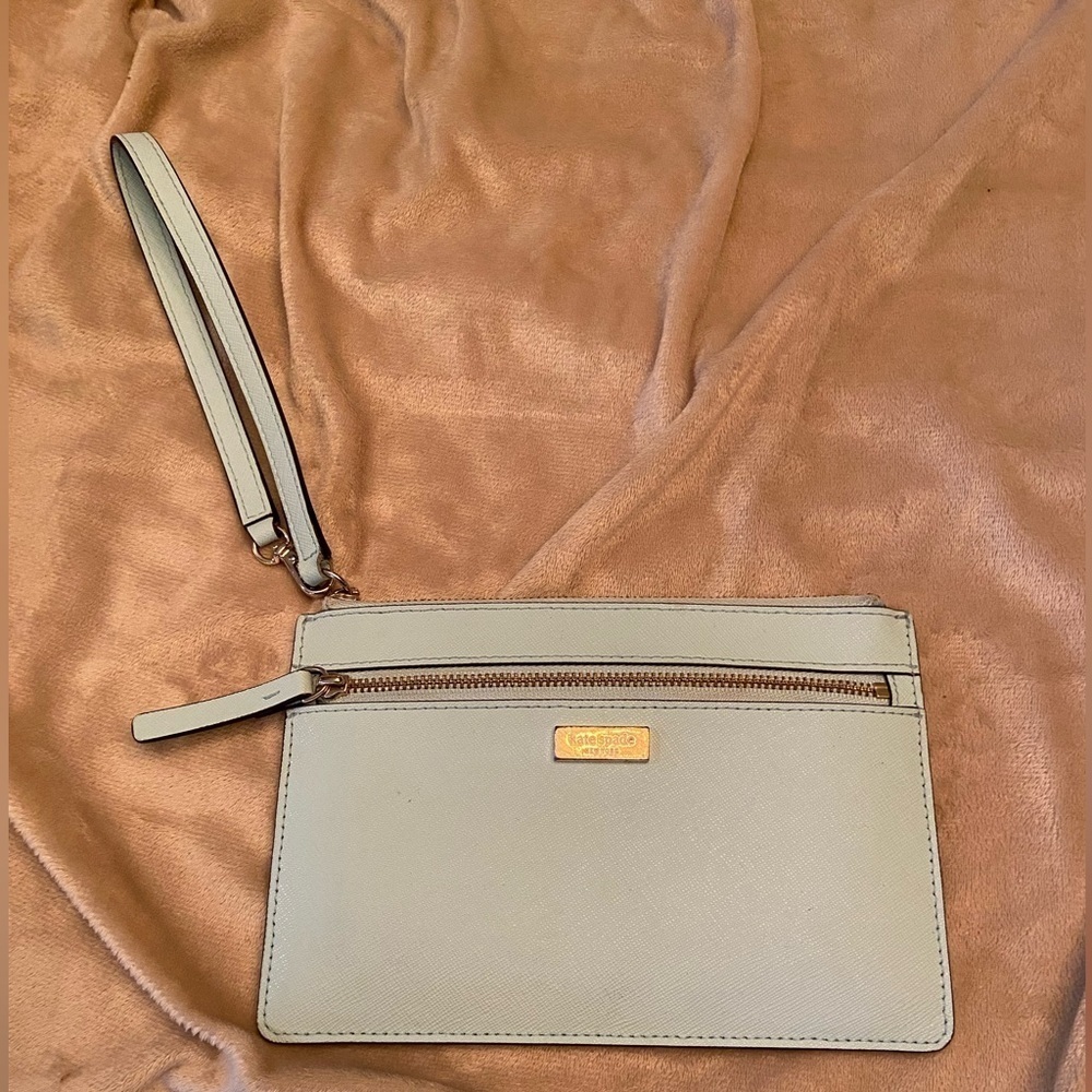 Kate Spade Newbury Lane Mint Seafoam Green Leather Wristlet Wallet